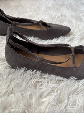 GAP Dark Gray Suede Cross-Strap Ballet Flats